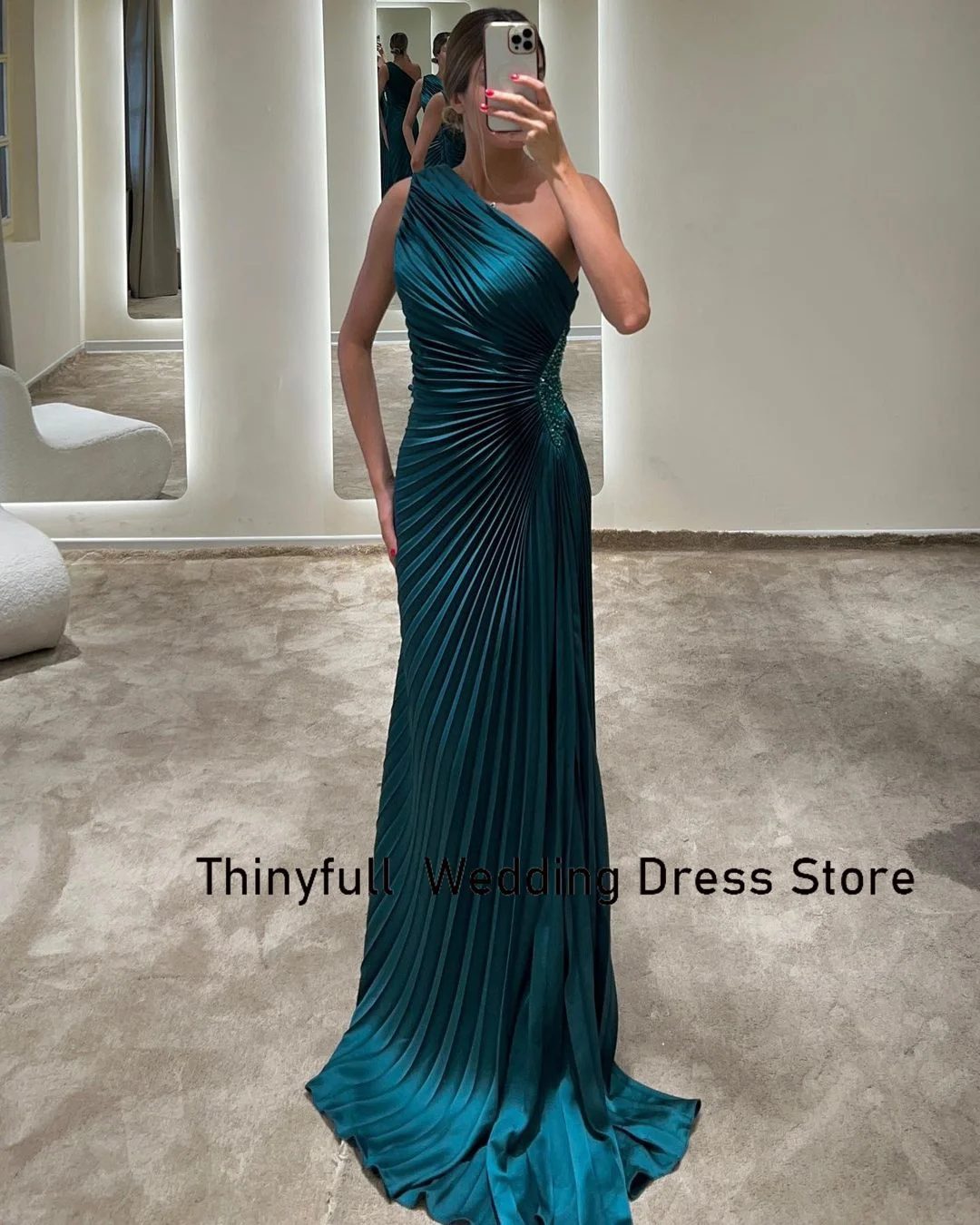 Thinyfull Mermaid One-Shoulder Prom Dress Elegant Sequines Sleeveless Saudi Arabia Evening Party Dresses Formal Occasion Gown