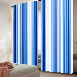 2Pcs Blue And White Stripe Curtain Retro Shades Of Stripe Abstract Vintage Design Suitable For Bedroom Bathroom Living Room