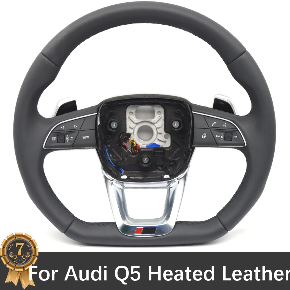 For Audi Q5 Flat-bottom Sports Heated Leather Black Stitching Steering Wheel With S/RS Logo Assembly