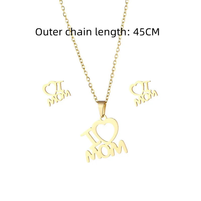 Orecchini con collana con lettera MAMA color oro in acciaio inossidabile Set Cuore d\'amore Mamma Figlia Figura Set di gioielli Regalo per la festa