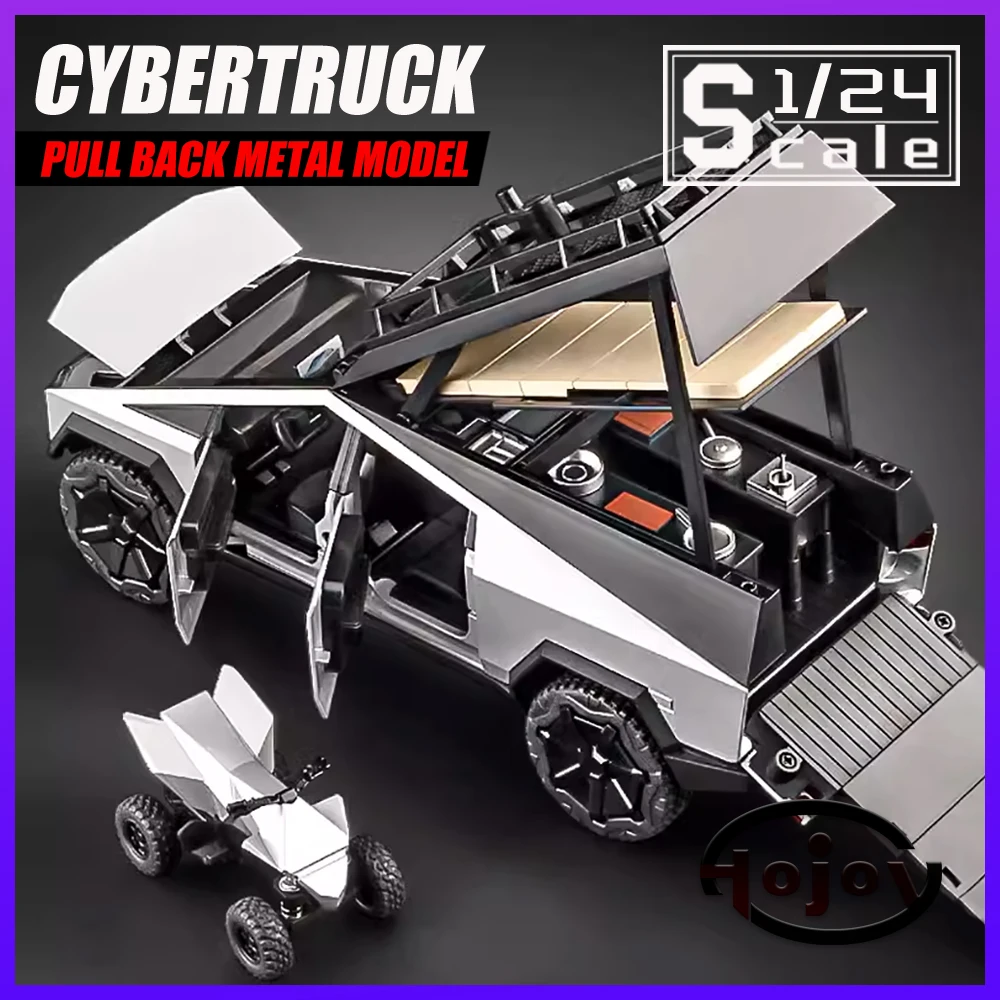 

Scale 1/24 Cybertruck Pickup Touring RV With Camping Tools Metal Cars Toys Diecast Truck Model Gift for Boys Kids Toy Vehicles