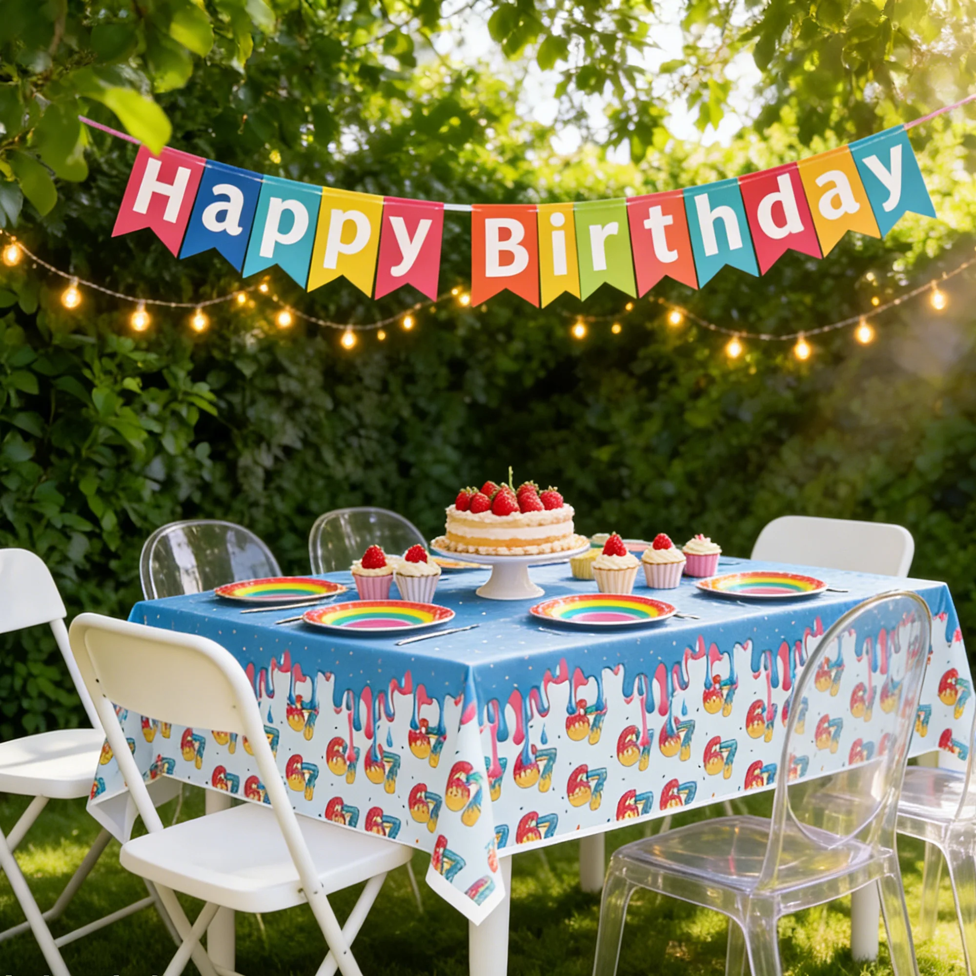 Cute 67 Ice Cream Party Supplies Tablecloth Set - Plastic tablecloth suitable for parties, used for decorating theme ice cream p