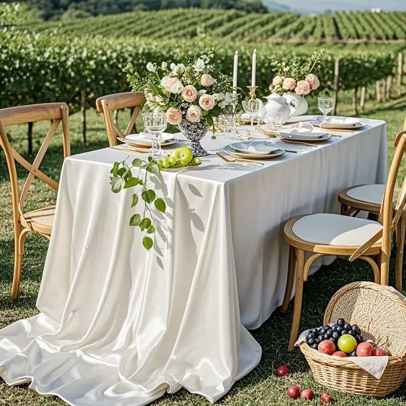 Satin Tablecloth Rectangle Bright Silk Tablecloth Smooth Fabric Table Decoration for Wedding Reception,Birthday Party,Graduation