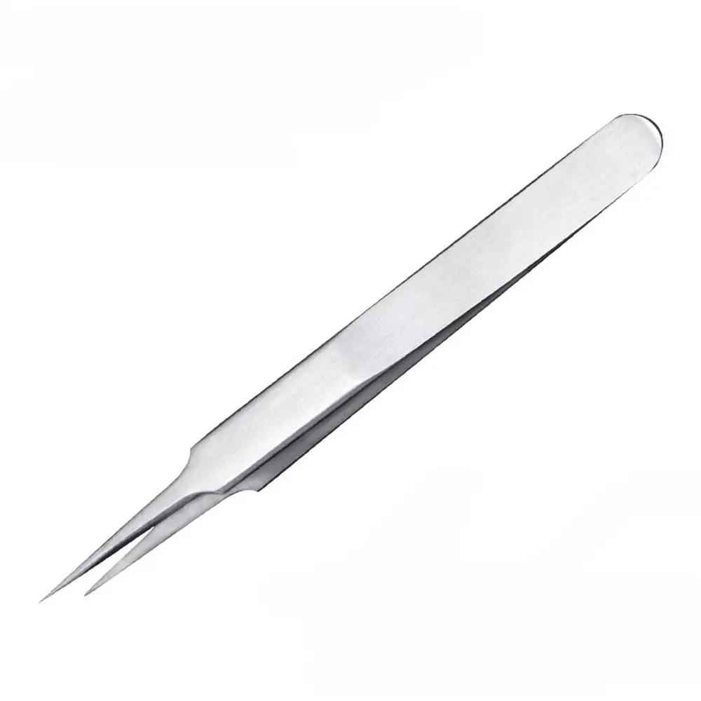 Stainless Steel Non-Serrated Jewelry Tweezers with Straight Tapered Silver Lab Tweezers Metal Forceps Microscopy