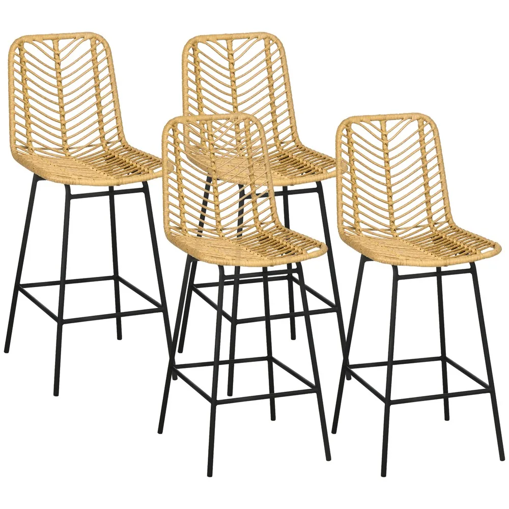 Bar Stools Rattan Counter Stools with Footrest Yellow Set of 2