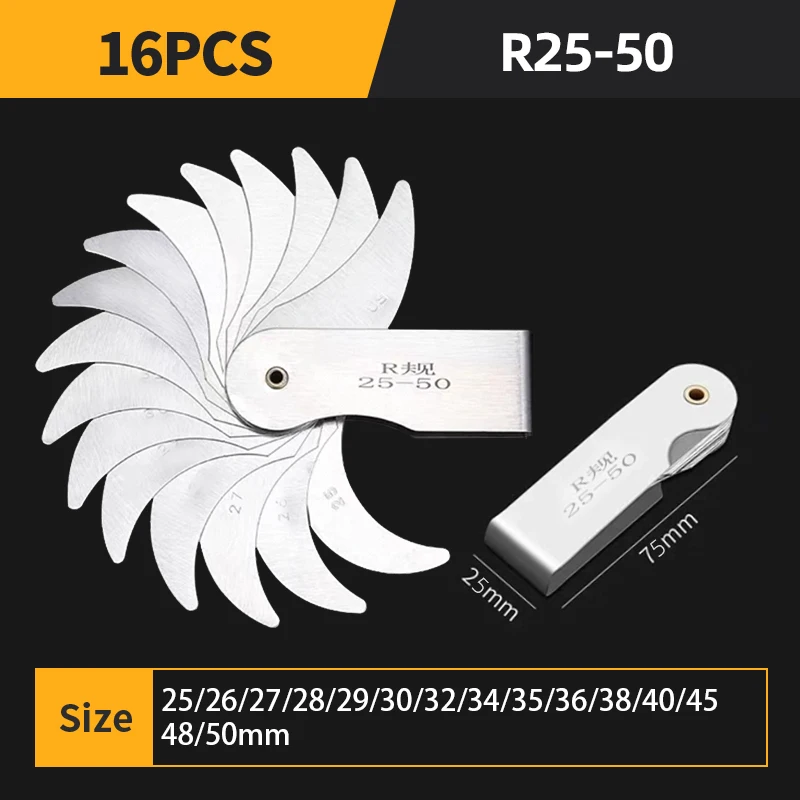 รัศมีแม่แบบ R gauge R1-6.5 7-14.5 15-25 26-80 รัศมีเกจแผ่น fillet gaug ภายนอกภายในเว้านูนเครื่องมือวัด