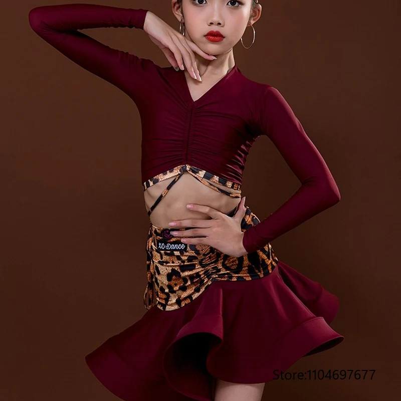 

Детский костюм для танцев румба-самба, сценический наряд для латиноамериканских танцев, одежда для девочек, костюм для латины, ча-ча-ча, танго, бальных танцев