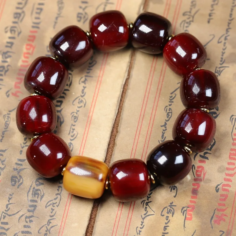 Blood mountain barrel , authentic men's , gold tortoise shell Buddha bead bracelet, collecti