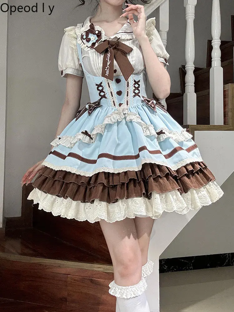 

Sweet and Cute Japanese Original Kawaii Lolita Jsk Dress Daily Ballet Princess Puffy Dress Birthday Afternoon Tea Dresses Set