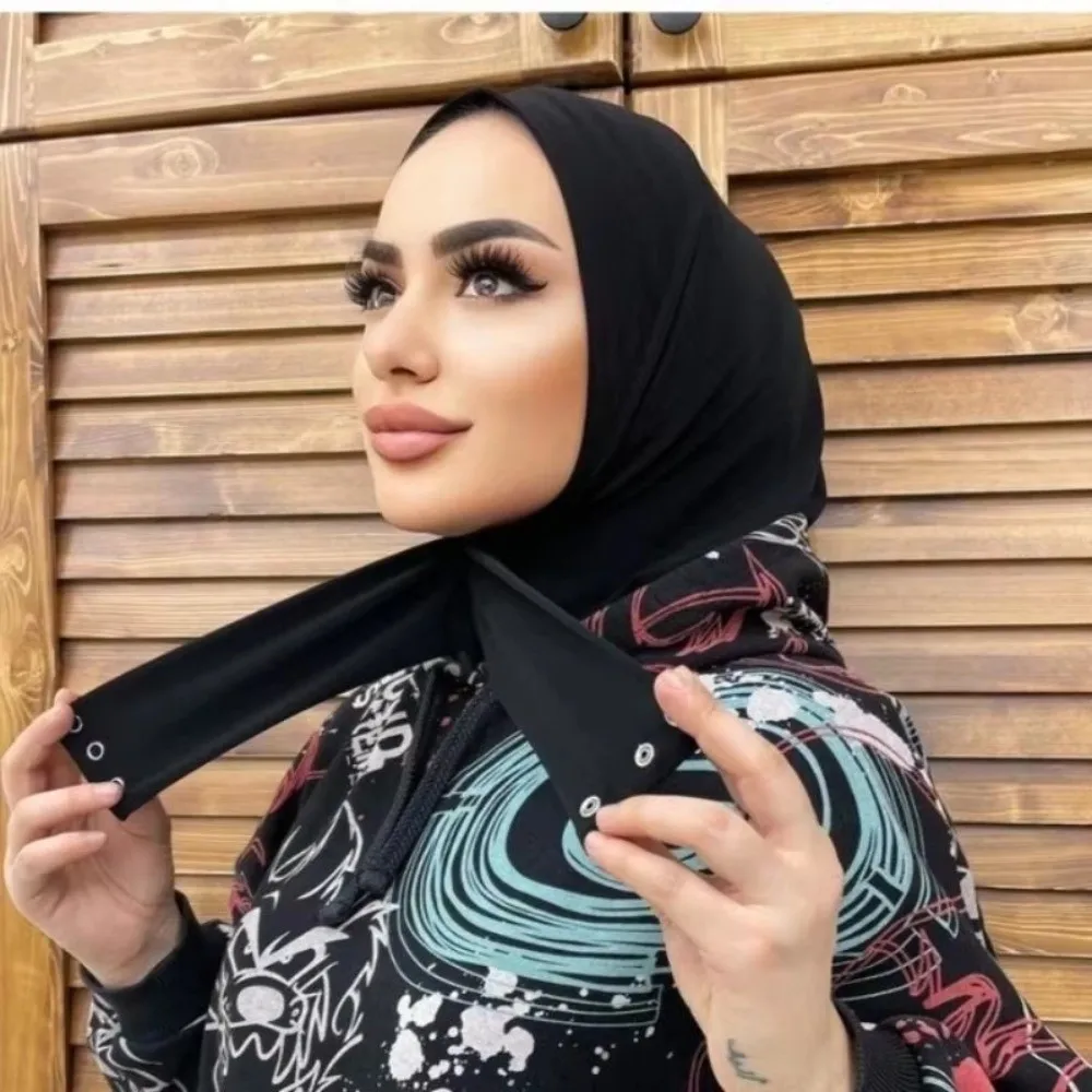 

Simple Snap Fastener Ramadan Hijab Breathable Elastic Women's Under Cap Adjustable Soft Headwrap Ladies Hair Cover