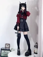 Yami Kawaii Two-Piece Set - Lace Blouse & Mini Skirt Coord, Sexy Gothic Lolita Crop Top with Detachable Sleeves for Petite Girls - Image 6