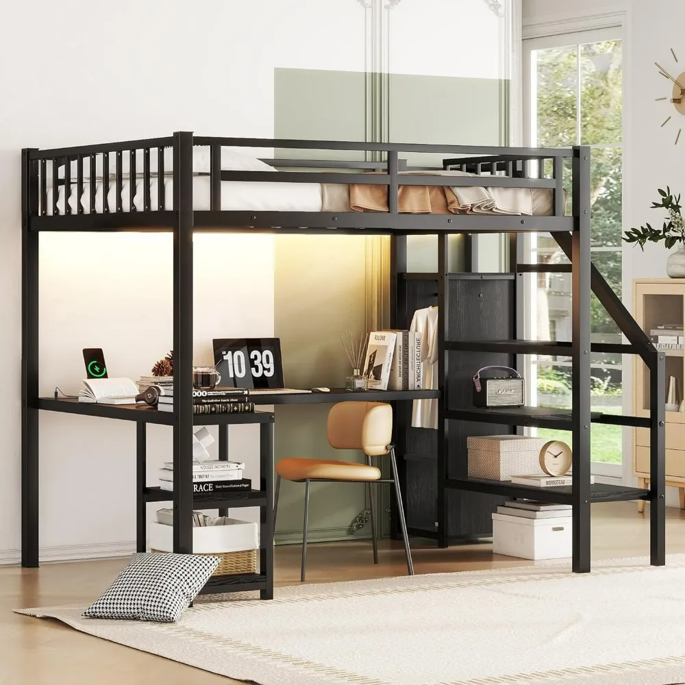 

Full-size loft bed with L-shaped bookcase, wardrobe, storage staircase, no box in the box, empty junior loft bed