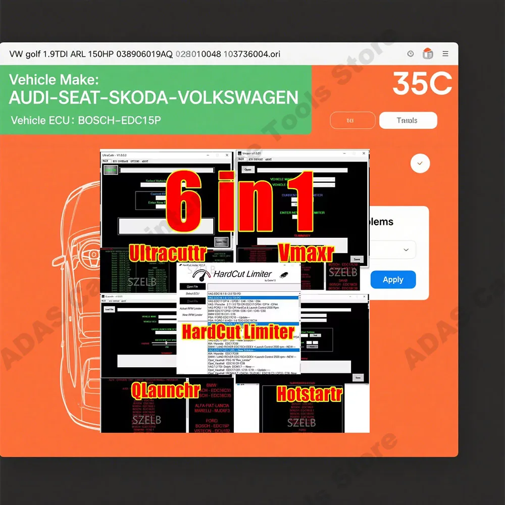

Комплект программного обеспечения ECU 6 в 1: HardCut Limiter для дизельных и бензиновых двигателей, UltraCuttr + Pop&Bang + HARDCUT VMAX + HotStartr + QLaunchr