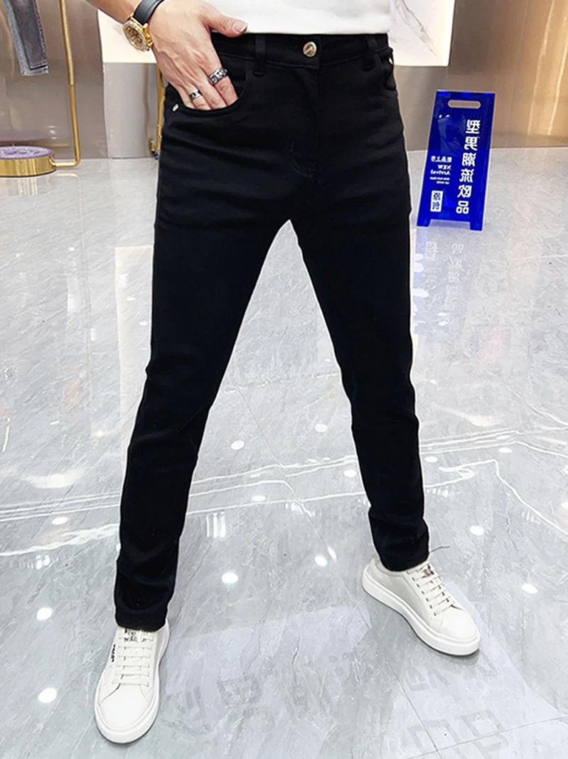 

Slim Fit Straight Leg Men's Jeans Pure Color Bla Casual High Waist Long Pants Youth Trendy Autumn Faion Comfortable Jeans