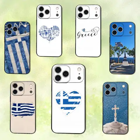 Greek Flag Greece Art For iPhone 14,13,17,12,11,16,15,Plus,Pro Max,XS,X,XR,SE,Mini, Soft Silicone Black Cover Phone Case