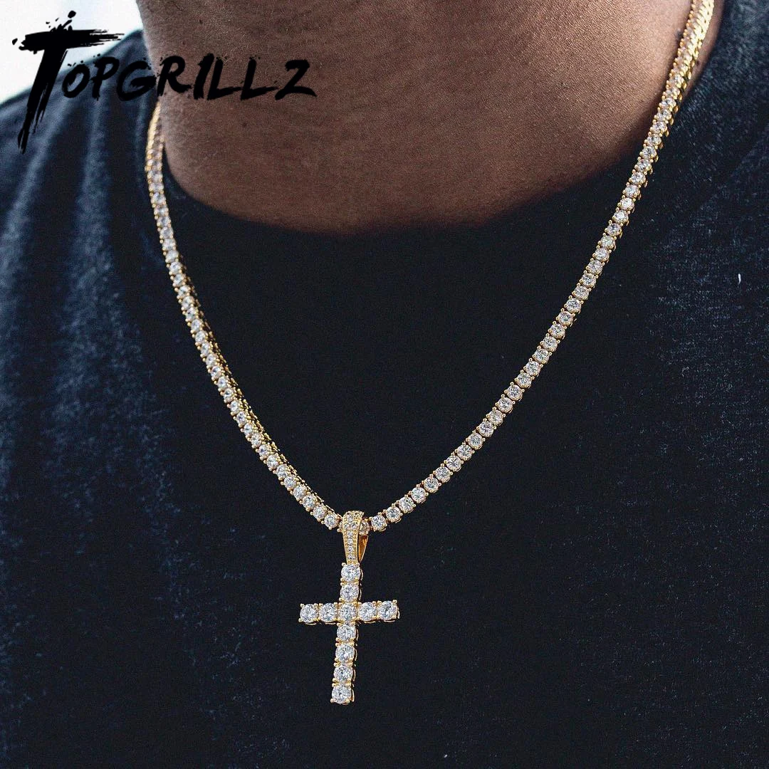 TOPGRILLZ Hip Hop Pico Harvey Cross Pendant Necklace Micro Pave AAAA+ Cubic Zirconia Egyptian Style With 24