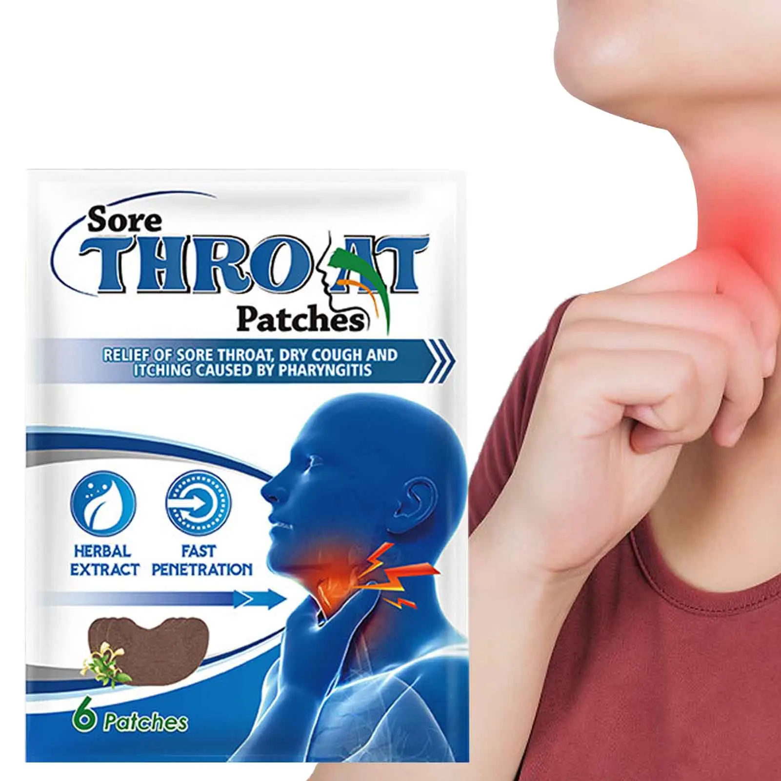 

6Pcs Sore Throat Treatments Patch Relieve Throat Dry Itchy Chronic Pharyngitis Sticker Cough Herbal Plaster Body Health Care