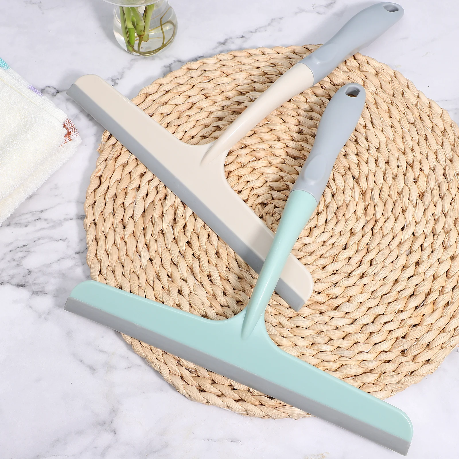 

4pcs Glass Cleaner Set Long Handle Squeegee PP TPR Material Shower Screen Cleaner Bathroom Tools Adhesive Hooks Included