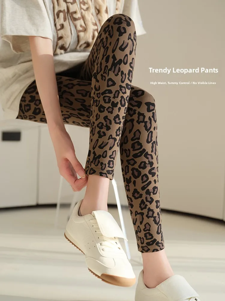 

Женские облегающие брюки для йоги с высокой талией, тонкие, летние, с леопардовым принтом, повседневные брюки с высокой талией