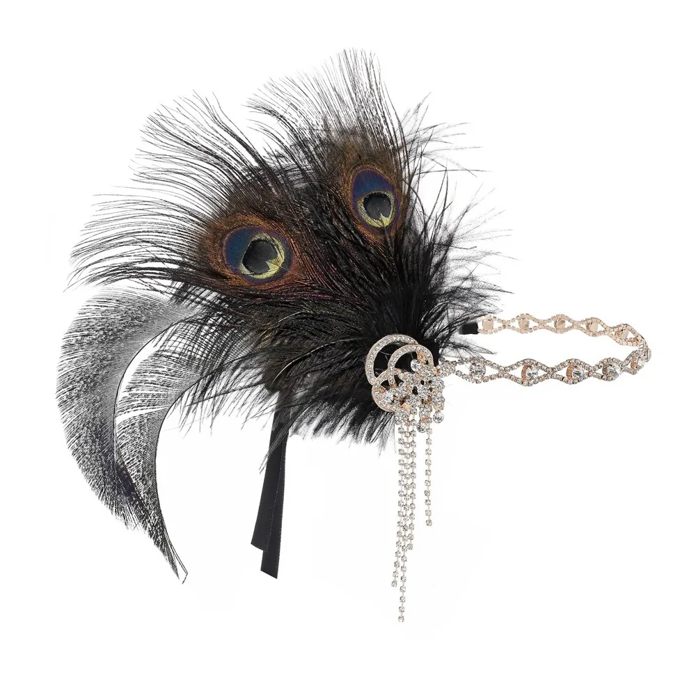 

Trendy Vintage Feather Headband Sequin Crystal Cosplay Dress Headwear Makeup Party Zircon Masquerade Hair Band Girls