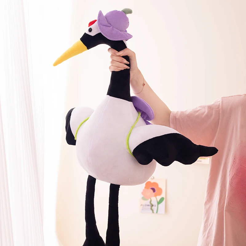 Cute Cartoon Red-Crowned Crane in Hat Plush Animal Doll Kawaii Room Decor Ornaments Soft Kids Toys for Girls Throw Pillows Toys