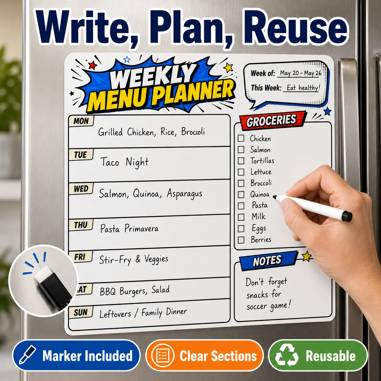 1 шт. Наклейка-планировщик еже – обзор и цена Dry Erase Weekly