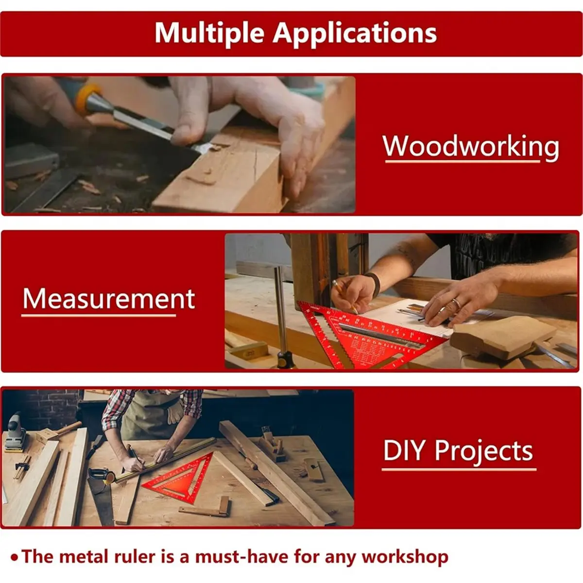 Carpenter Square 12 Inch Aluminum Rafter Square Carpenter for Woodworking, Sturdy Angle Drawing Measuring Ruler
