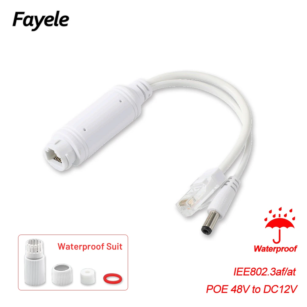 CCTV Security IEEE802.3af/at Compliant Gigabit 10/100Mbps POE Splitter for IP Camera Outdoor POE48V to DC12V Power Adapter