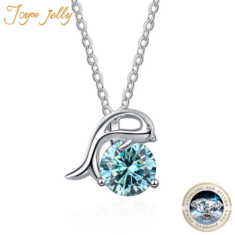 JoyceJelly Women's Sterling Silver 925 Jewelry 1ct Moissanite Necklace Lovely Dolphin Pendant Collarbone Chain For Student Gift