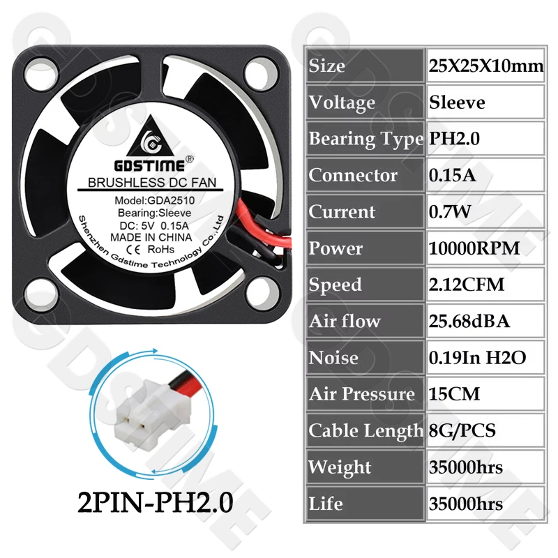 GDSTIME 2510 24 V 12 V 5 V Lüfter 25 MM * 25 MM * 10 MM Mini Kühler 2510 Kugel/Hülse Axial Lüfter 25 MM Micro Elektrische 3D Drucker Fan