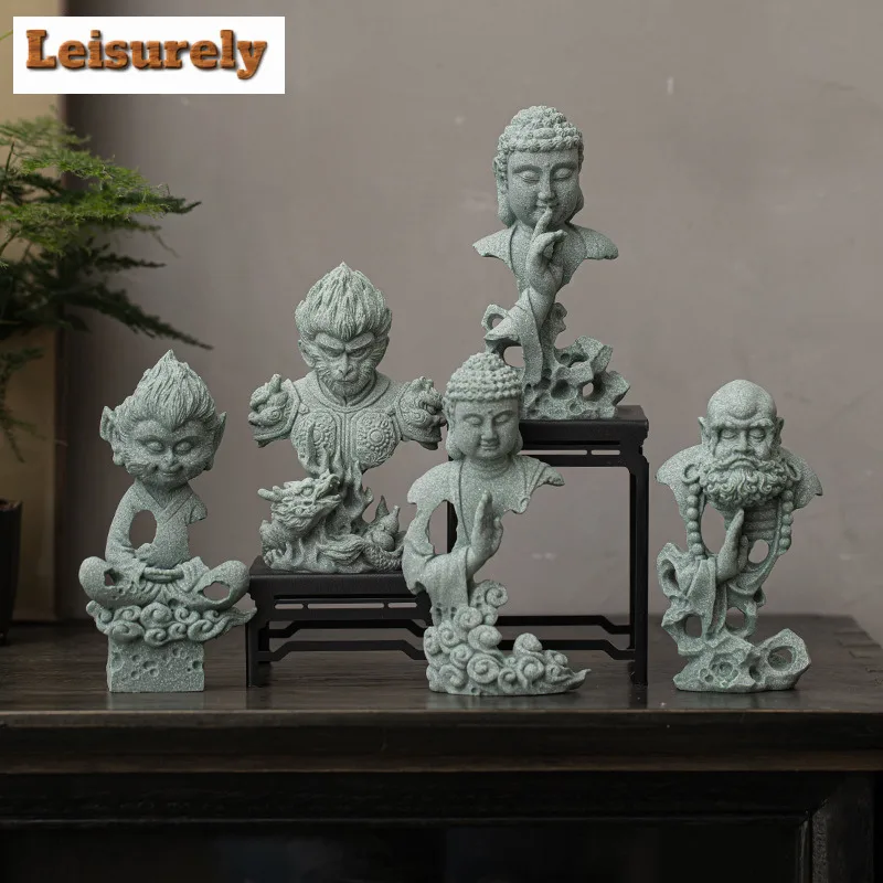 

Green Sandstone Zen Wukong Damo Tathagata Tea Pet Traditional Fish Tank Landscaping Tea Figurine Play Toys Tea Statue Ornaments