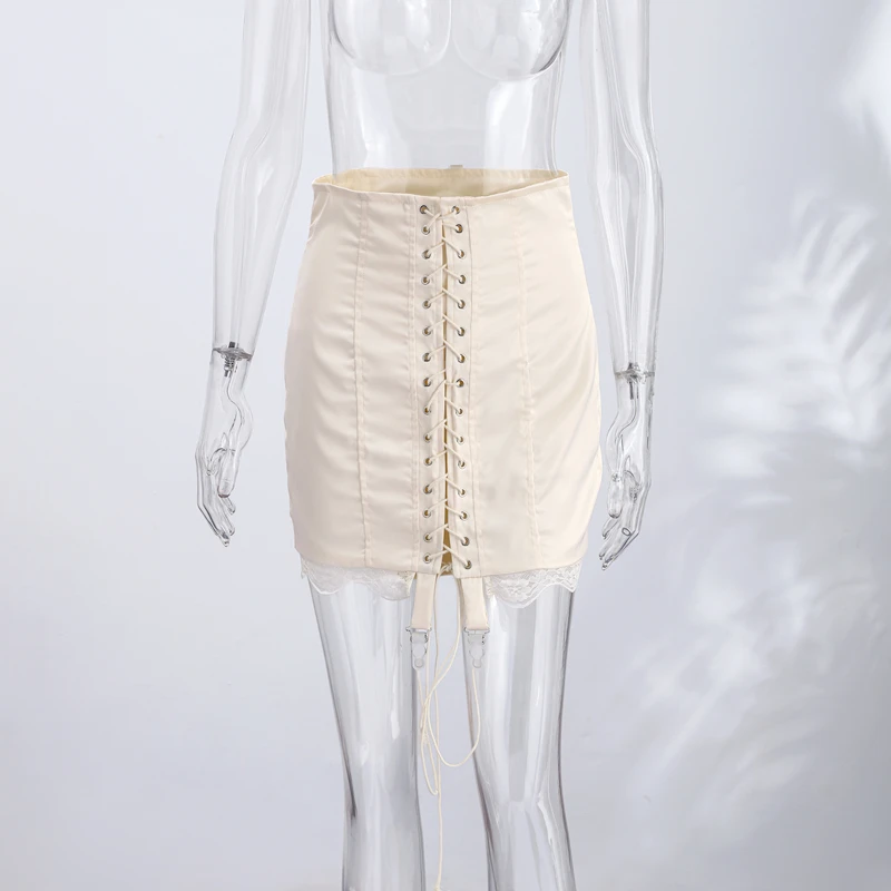 Sexy Lace Bandage Women's Skirt Patchwork Hip Package Empire Female Midi Skirts 2026 Summer Autumn All-match Lady Bottom
