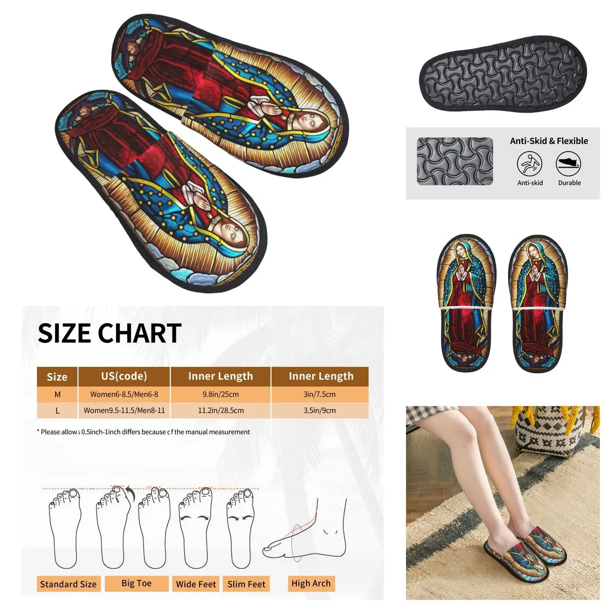 3D printing Men Women Furry Indoor slippers,Lady Of Guadalupe Virgin Mary fashion special Anti-skid Slippers