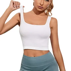 Square Neck Sleeveless Summer Crop Top White Women Black Casual Basic T Shirt