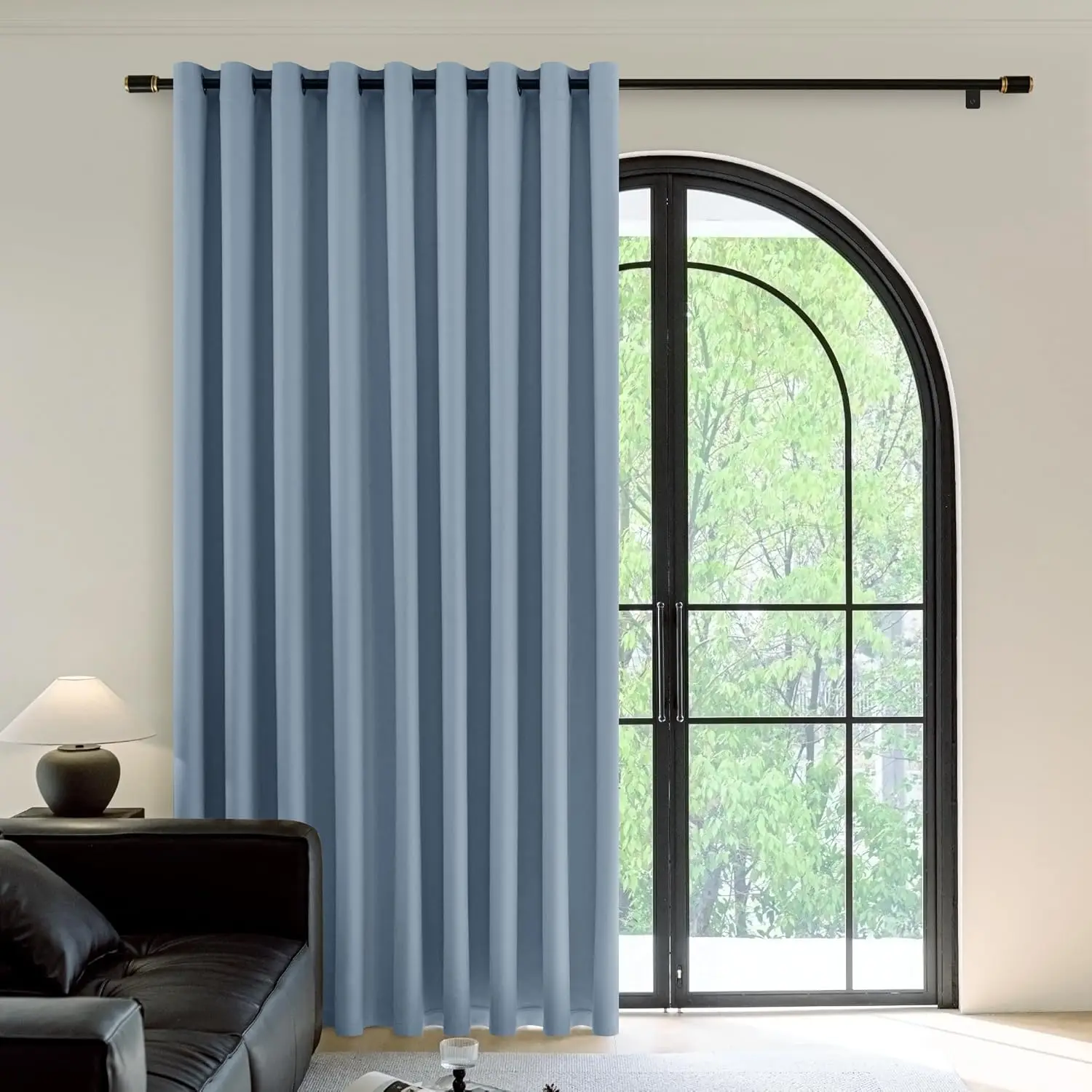 

100% Blue Blackout Sliding Glass Door Curtains 84 inch Length, Grommet Extra Wide Living Room Divider Curtains, Therm