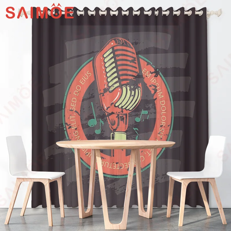 modern popular music Rock style microphone Music Devices Decoration Polyester Fabric Home Custom Curtain Design Living Room Set