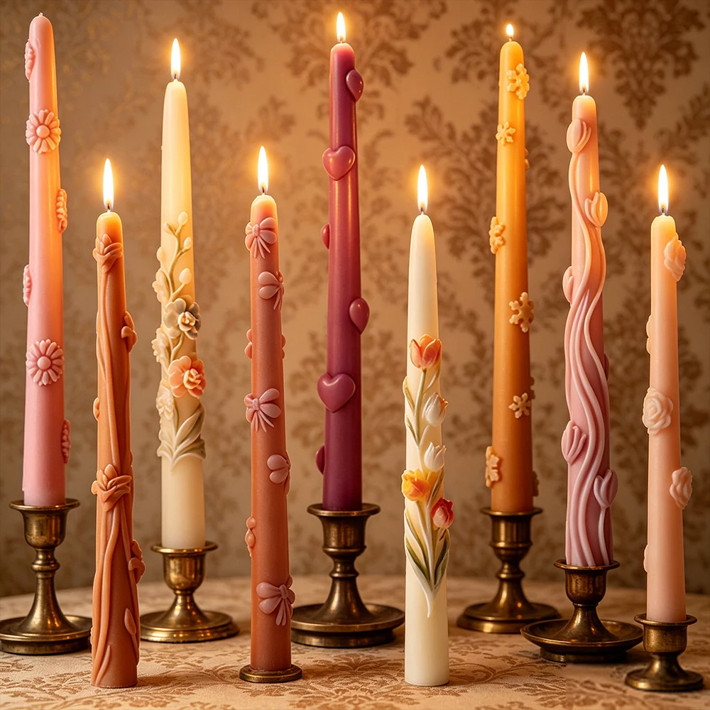 DIY Geprägte Kerzen-Silikonform Handgemachte Herzförmige Blumen-Schleife Langstielige Duftkerzen-Ornamente Dekorative Bastelformen