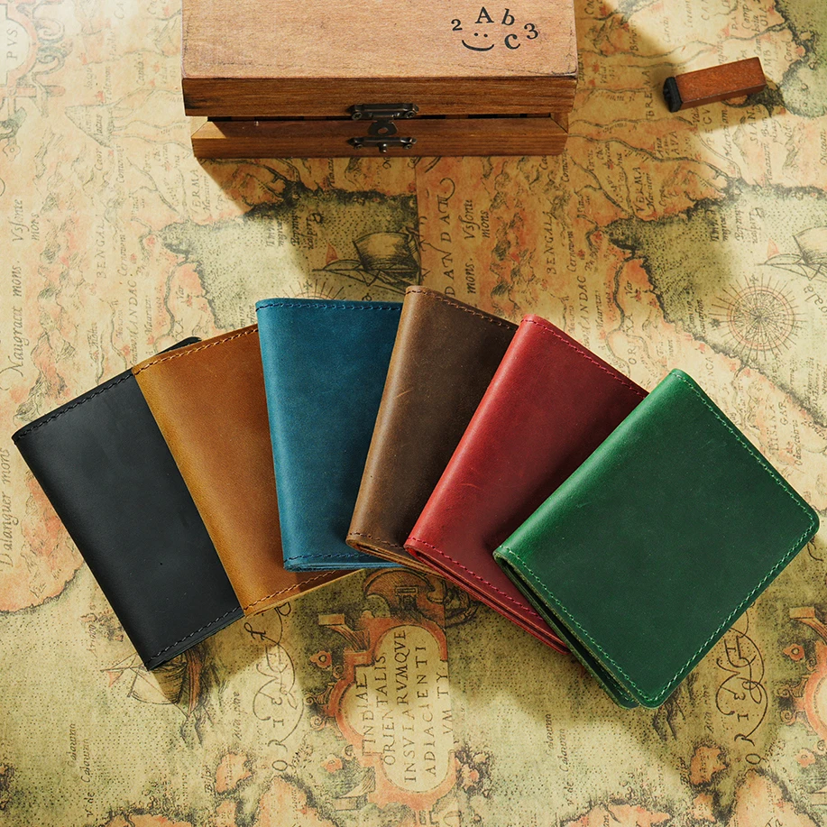 

Retro Crazy Horse Leather Ultra-Thin Multi-functional ID Card Holder - Genuine Top-grain Cowhide Compact Wallet, Portable Handma