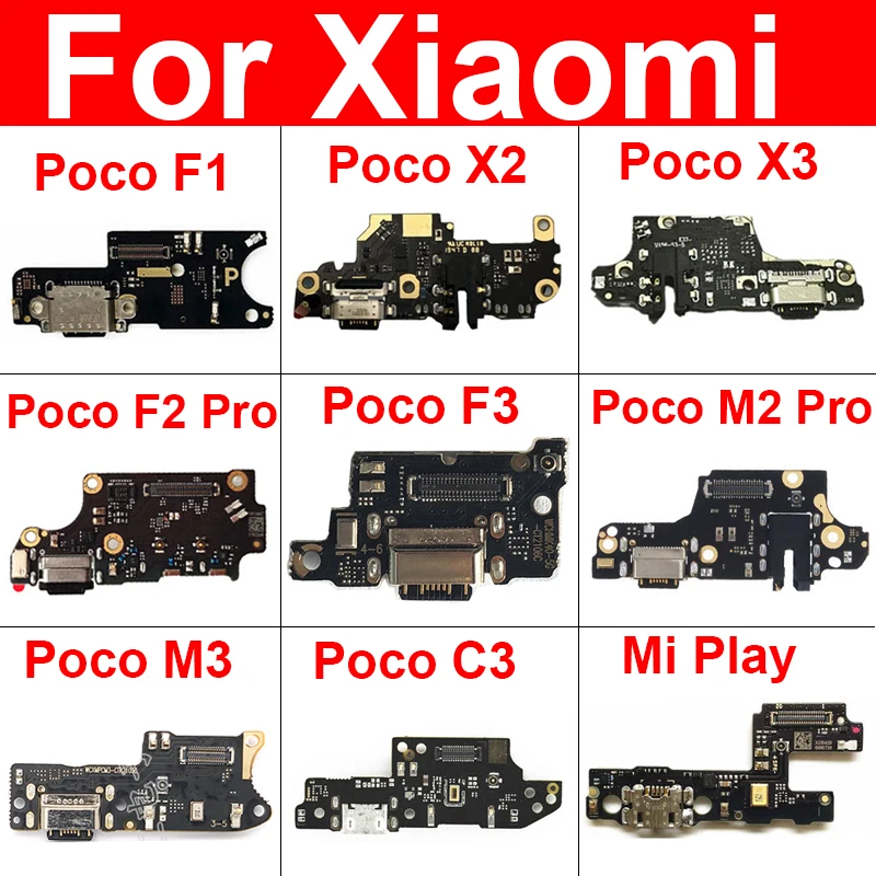 USB Chargng Dock Port Connector Board Flex Cable With Microphone For Xiaomi Mi Poco F1 F2 Pro Poco X3 X2 C3 Mi Play Repair Parts