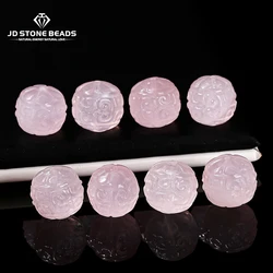 1 Pc Natural Pink Quartz Carve Round Patterned Beads 13mm Seed Bead With Hole For Jewelry Making Diy Necklace Bracelet Accessory