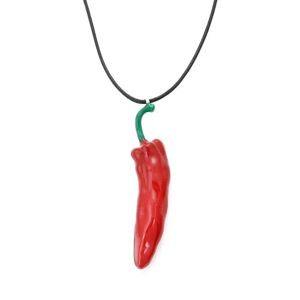 Cute Boho Style Red Pepper Pendant Realistic Simple Fashion Necklace Vegetable Collar Chili Metal Accessories Parties