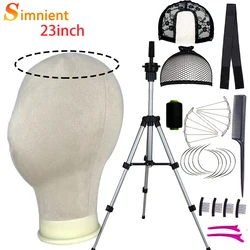 New 23inch Canvas Block Head Display Training Mannequin Head Styling Manikin Doll Head Wig Tripod Stand Free Get Wig Install Kit