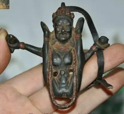 Tibet Buddhism Bronze Cinnabar Vajrayogini Dakini Buddha Statue amulet Pendant