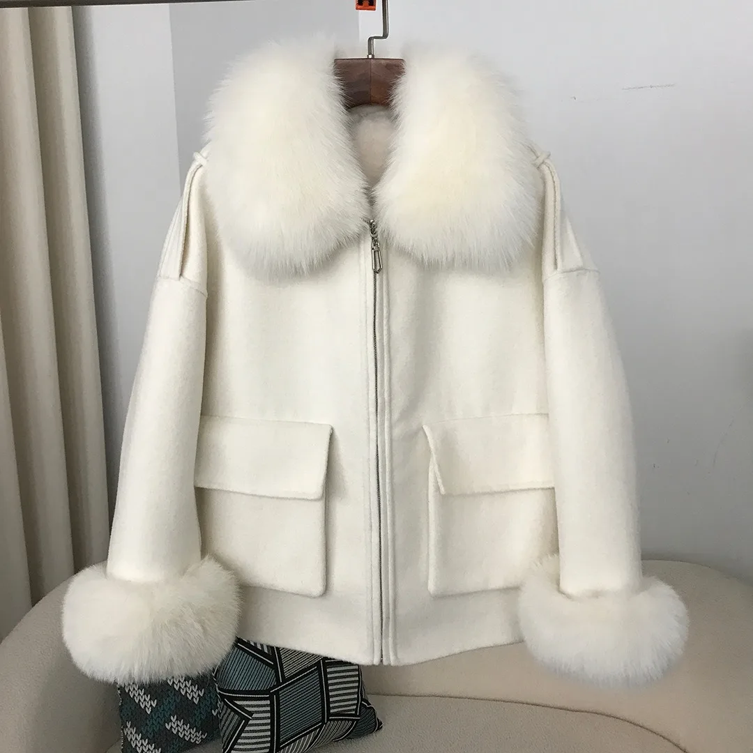 Double-sided Wool Coat Removable Inner Liner Plus Fleece Short Fur Jacket 2024 Autumn Winter Fox Fur Collar Jacket Real Fur Coat