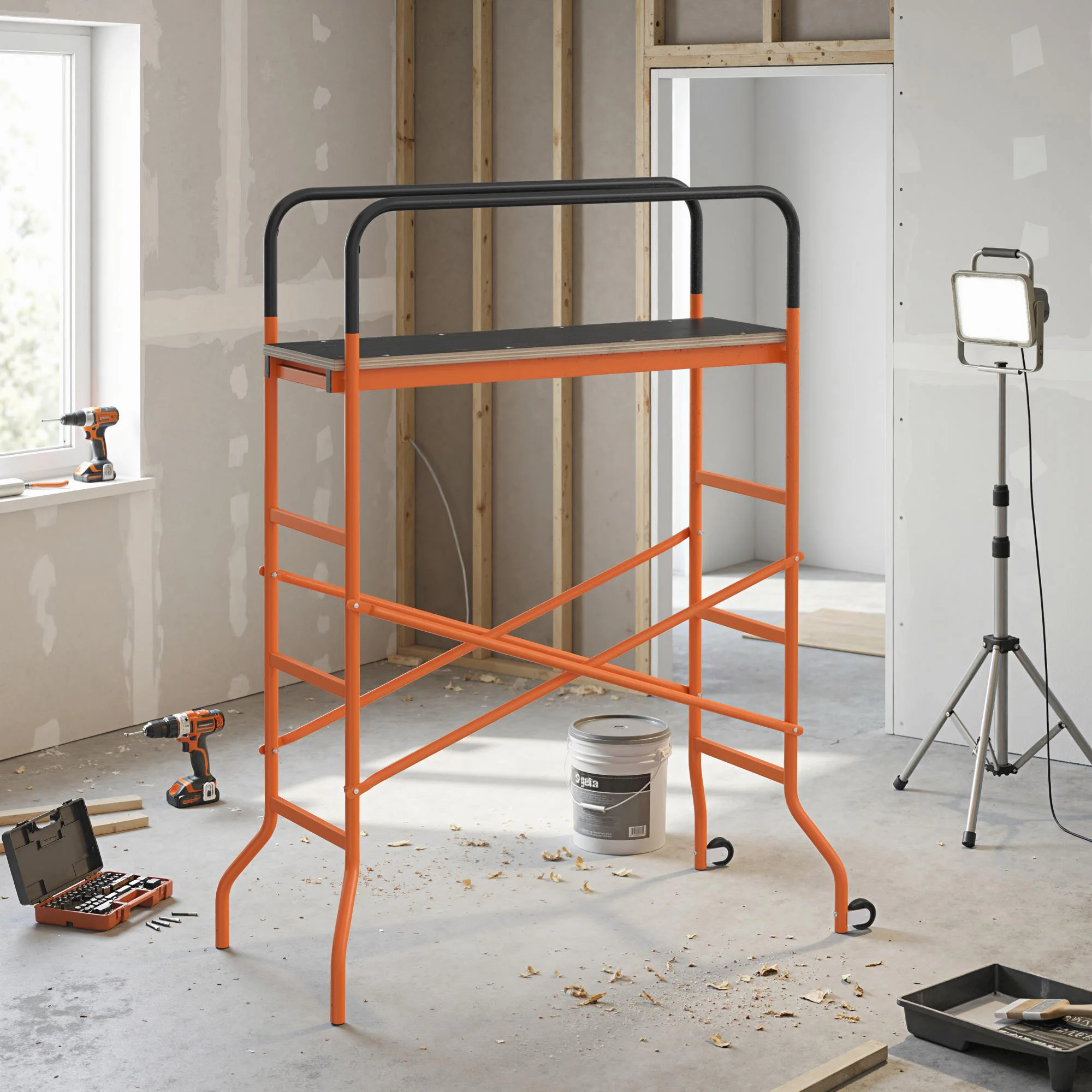 Homcom 4-Step Steel 4.6 X 2 X 6 Ft. Scaffold 2 Wheels Free Moving Orange