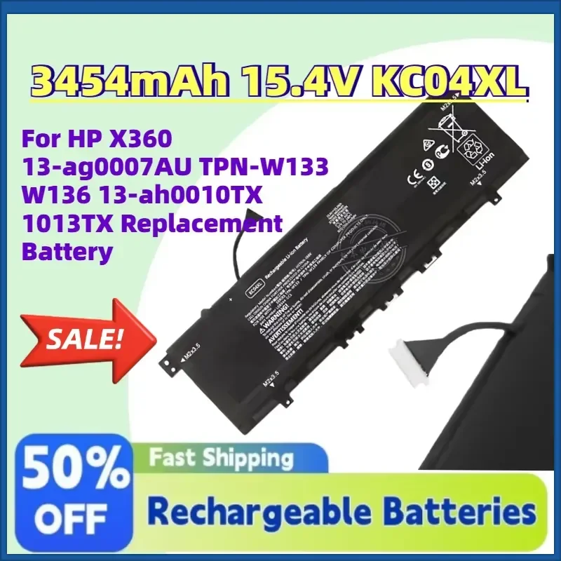 

Grade A New 3454mAh 15.4V KC04XL Laptop Battery for HP X360 13-ag0007AU TPN-W133 W136 13-ah0010TX 1013TX Replacement Battery
