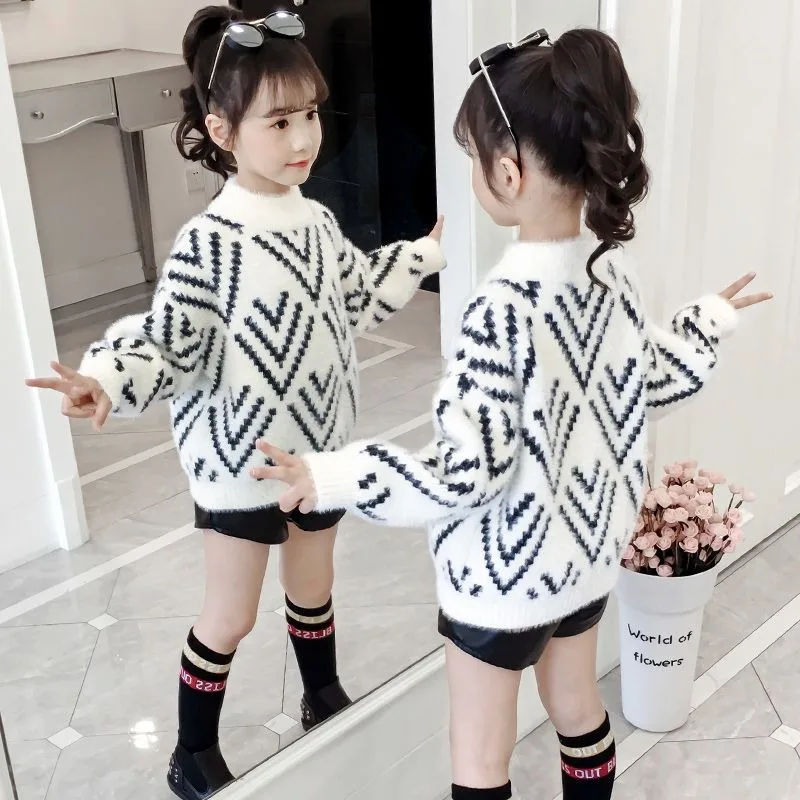 4-10 Years Girls' Sweater Autumn And Winter New Fashion Warm Children's Sweater Cute Baby Jumper Kids Knitted Base Shirt