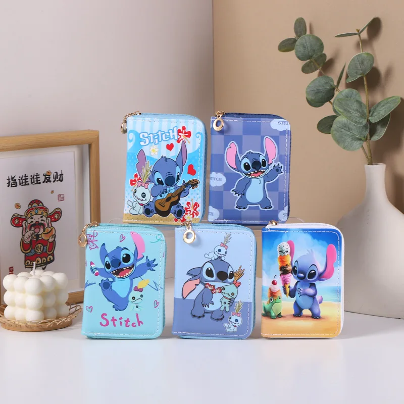 Cartoon Stitch Women Short Coin Purse Disney Anime Print Double Layer Wallet ID Cards Holders Girls Mini Wallet Christmas Gifts