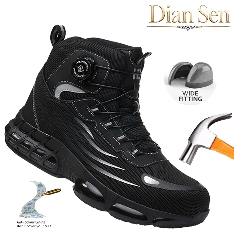 

Work Safety Boots & Shoes Rotating Button Men Steel Toe Shoes Anti-smash Anti-puncture Work Shoes Breathable Mens Hiking Boots