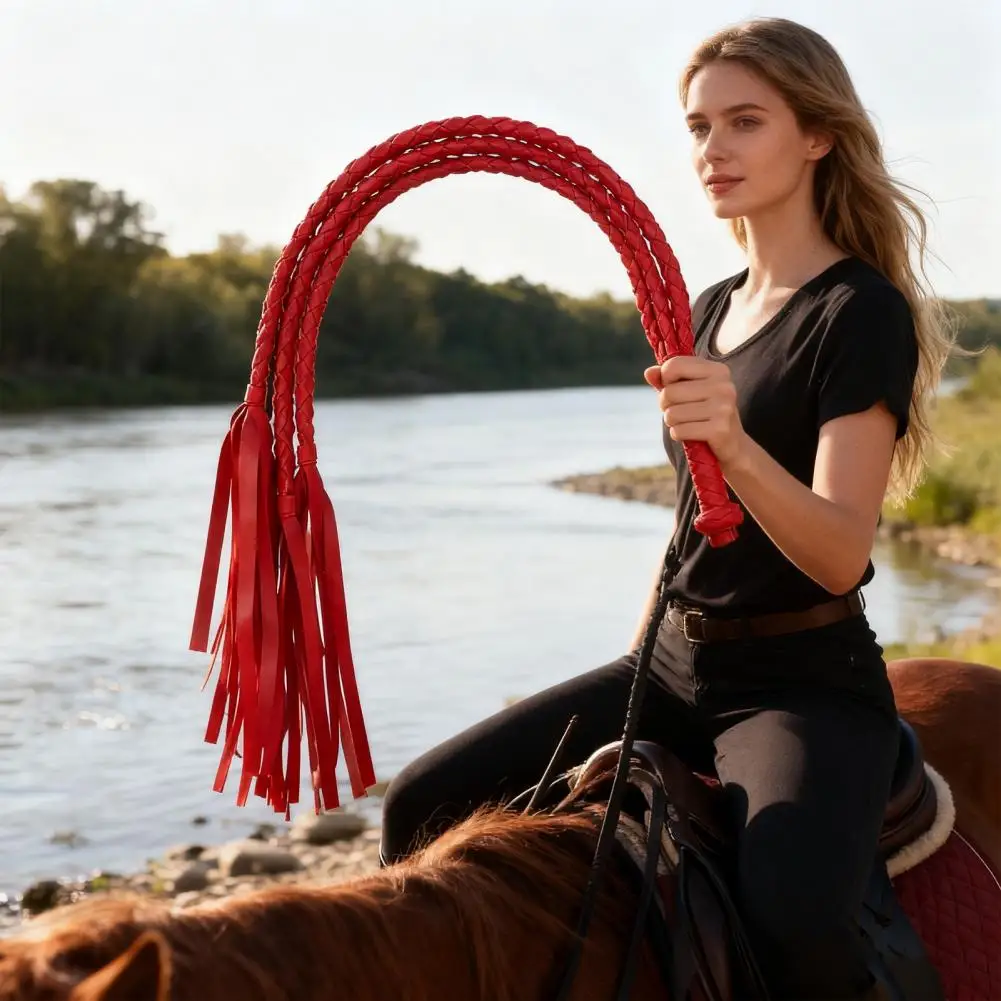 Two-Tone 8 Braiding Equestrian Whip, Faux Leather Horse Whip Hangable Training Whip With Willow-Leaf Tassels Riding Crop